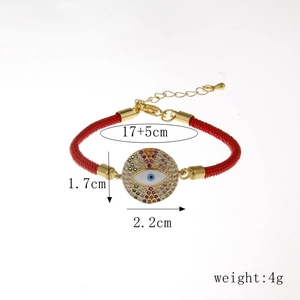 Detailansicht der Evil Eye Kordelarmband mit bunten Zirkonia, Maße 17+5cm Länge