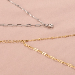 Double-layered stainless steel paperclip and bead chain bracelet in gold and silver