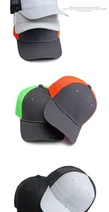 Detail view of various mesh baseball caps with cotton front and breathable net back