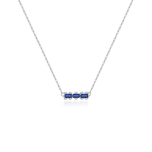 Elegant 925 silver necklace with three rectangular blue gemstones and white diamonds