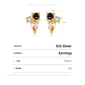 Detailed size specifications for S925 sterling silver pear-cut purple gemstone earrings