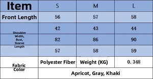 Detailed size chart for European and American style soft button-up fashion jackets