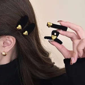 Eleganti Mollette Per Capelli In Flock Nero Con Cuore In Metallo Dorato Piccoli Fermagli Per Capelli Da Donna Accessori Per Acconciature