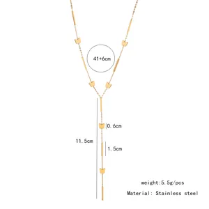 Detailed size and dimension specs for Y-shape stainless steel heart butterfly necklace