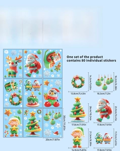 Detaillierte Größenangaben für 80-teiliges 3D-Weihnachts-Fensteraufkleber-Set mit Maßen