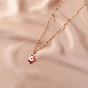 Golden stainless steel chain necklace featuring a colorful Santa Claus enamel pendant