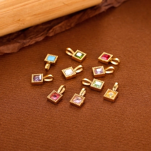 Square colored cubic zirconia pendants on gold-plated stainless steel jewelry chains