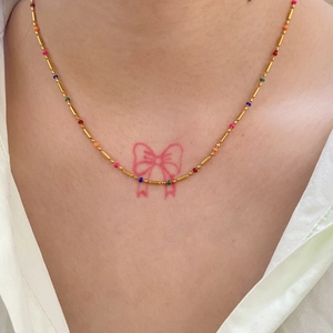 18k gold plated titanium steel necklace featuring colorful enamel beads Morse code design