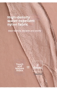 Close-up of high-density water-resistant nylon fabric in champagne pink for backpacks