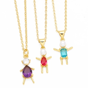 Cute Figure Pendant Necklace Gold Plated Copper With Zircon And Artificial Pearl For Women Mother Gift Fashion Jewelry