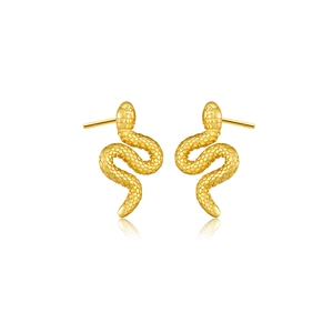 Classic S925 sterling silver golden snake stud earrings with detailed scale texture