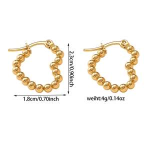 Detail showing dimensions and weight of 18K gold-plated heart-shaped beaded earrings