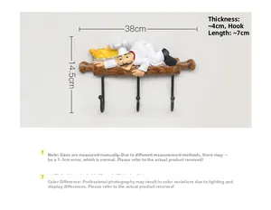 Detailed view of chef wall hook with dimensions 38cm x 14.5cm and three metal hangers