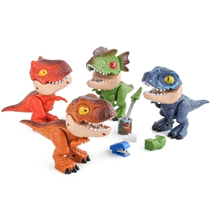 Five-in-one cartoon dinosaur stationery set for students including stapler and tape measure