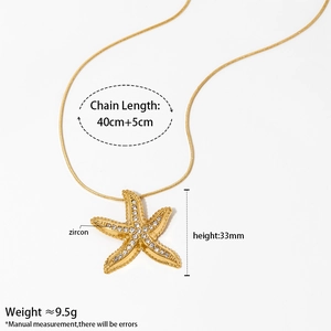 Gold plated 316 stainless steel starfish pendant necklace with zircon stones and 45cm chain