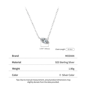 Minimalist 925 sterling silver necklace with marquise-cut pendant on white background