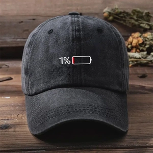Détail de la broderie batterie 1% sur casquette en coton délavé gris foncé