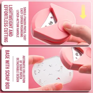 Pink R4 corner rounder punch with lever structure and detachable scrap storage bin