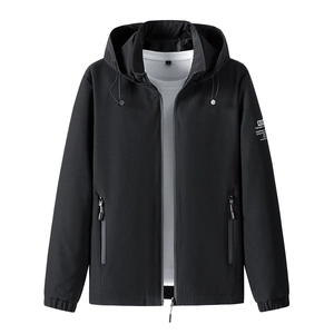 Men Hooded Windbreaker Jacket Outdoor Athletic Lightweight Full Zip Coat With Letter Print Spring Autumn Outerwear