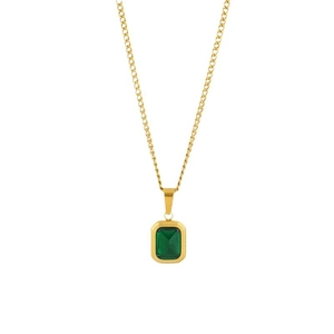 Collier en acier titane avec pendentif rectangulaire vert émeraude plaqué or 18 carats