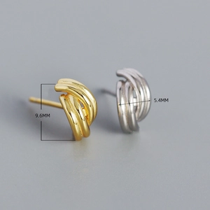 Minimalist geometric S925 silver knot stud earrings in gold and silver finish 9.6mm