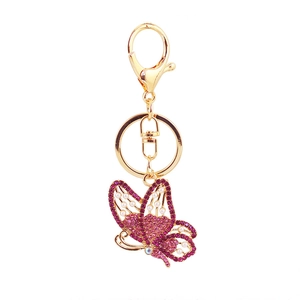 Pink rhinestone and pearl butterfly keychain with gold plating for women handbag