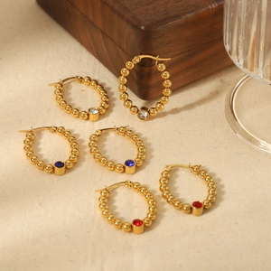Boucles D'oreilles Créoles Perlées Acier Inoxydable Plaqué Or 18K Avec Zircon Forme U Géométrique Luxe Léger Pour Femmes