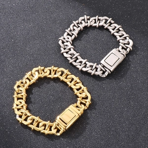 Men 316L Stainless Steel Bracelet Industrial Punk Heavy Duty Curb Link Chain Geometric Rectangle Clasp Vintage Jewelry