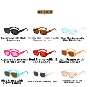 Grid view showing nine distinct color options for retro small rectangle sunglasses