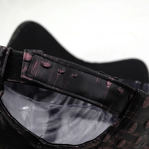 Black PU leather baseball cap with purple metallic finish and adjustable snapback closure
