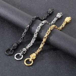 Punk skeleton titanium steel Byzantine bracelets in black, silver, and gold metal finishes