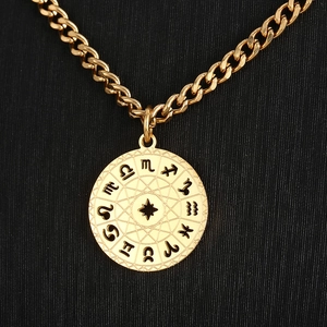 French vintage gold 12 zodiac double layered chunky chain necklace for women