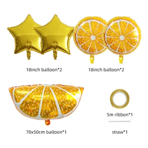 Detailed set of orange fruit foil balloons for summer birthday party decorations
