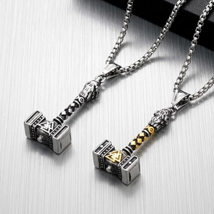 Thor's Hammer Mjölnir Pendant Necklace Stainless Steel Viking Nordic Mythology Valknut Wolf Head Punk Jewelry For Men