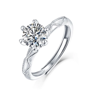 S925 sterling silver moissanite ring with twisted band and six-prong setting detail