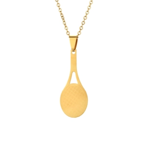 Collier avec pendentif raquette de tennis en acier inoxydable doré pour unisexe