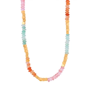 Colorful amazonite crystal bead necklace with gold titanium steel spacers in a U-shape layout