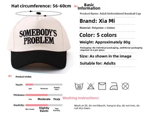 Detailed size specifications for adjustable two-tone cotton baseball cap with embroidery