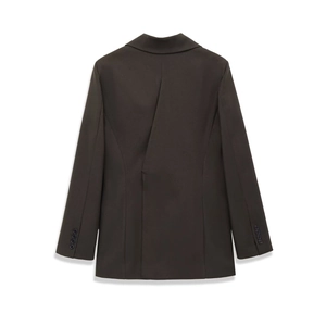 Slim fit dark brown blazer jacket for women with back slit detail and buttoned cuffs