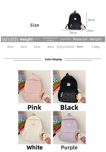 Detailed size guide and color options for large capacity cute cartoon kids backpack