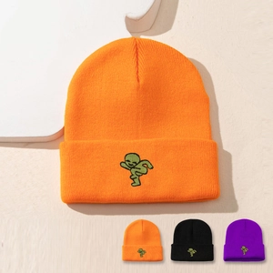 Strickmütze Beanie Acryl Mit Alien Cartoon Stickerei Winter Warm Umschlagmütze Lässig Streetwear Unisex Accessoire