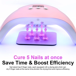 Pink UV LED nail lamp with digital screen and five magnetic resin nail art stands