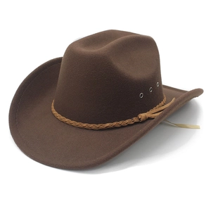 Western Cowboy Hat Cotton Polyester Felt Wide Brim With Woven Band Metal Eyelets Retro Style For Men Women