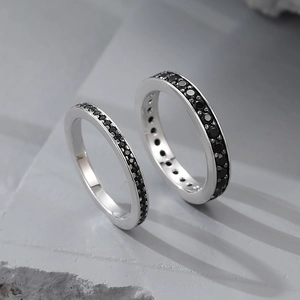 925 Sterling Silver Eternity Band Ring Geometric Cubic Zirconia Inlaid Minimalist Trendy Hand Jewelry For Women Elegant