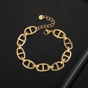 Minimalist 18k gold plated stainless steel piggy nose anchor chain bracelet with toggle