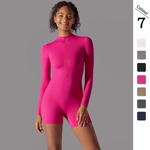 Body da Yoga a Manica Lunga con Cerniera per Donna Elasticizzato Pezzo Unico Sport Romper Vestibilità Aderente Tuta Sportiva Top And Bottom