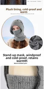 Detail of grey knitted balaclava showing thick plush lining and windproof face mask design