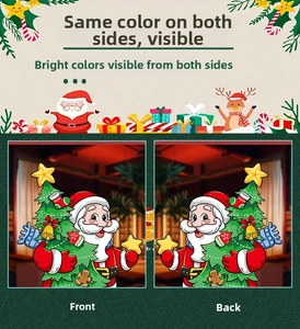 Detail of double-sided Christmas static stickers showing Santa and Reindeer designs