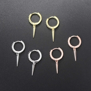 Iced out gold and silver hoop earrings with spike charms and micro paved zircon stones