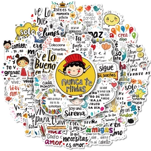 50-piece colorful Spanish motivational stickers with cartoon designs and inspiring quotes